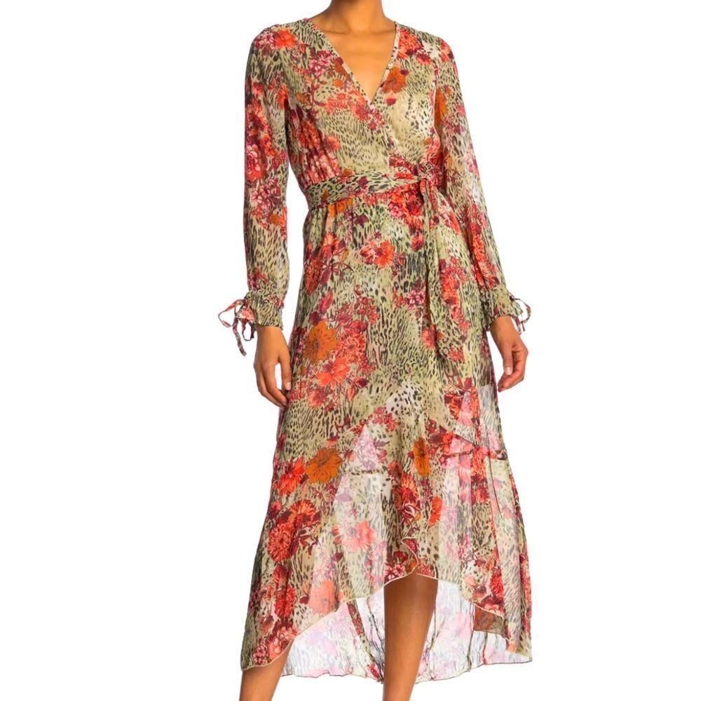 Kendall+Kylie M Flounce Tiered Long Sleeve Floral Animal Pr Swim Coverup